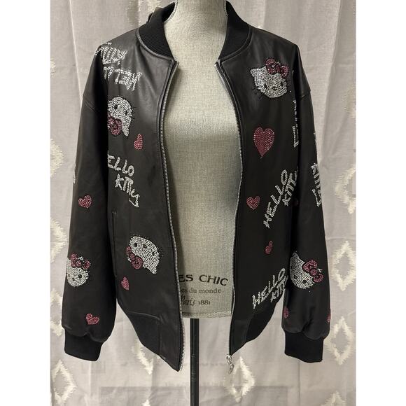 Forever 21 x Hello Kitty & Friends Rhinestone Bomber Jacket Black Women’s M NWT - Picture 2 of 13